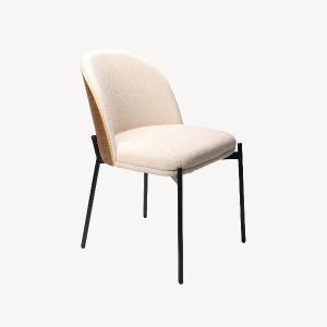 Ingrid chair, curved walnut veneer seat and beige upholstery