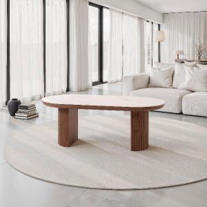 Walnut veneer and porcelain sofa table 120*45*60 cm.