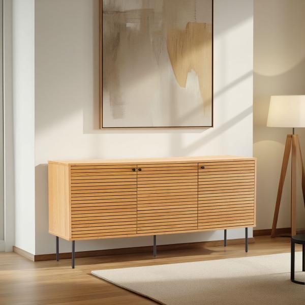 APARADOR NELA 150*75*40 CM. CHAPA DE ROBLE Y DM NEGRO. PATAS METAL NEGRO (KIT)