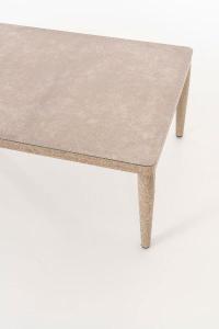 Formentor terrace set, sofa, 2 armchairs and a coffee table in imitation wood aluminum and beige seat