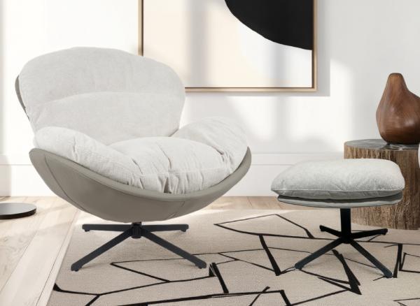 SILLON EGG GIRATORIO 360º TAPIZADO GRIS, CON REPOSAPIES A JUEGO