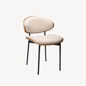 Lena chair, curved walnut veneer seat and beige upholstery