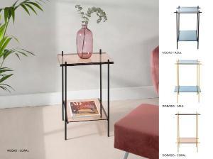 Tavolo in ferro battuto con piano in vetro e ripiano 40*60*40