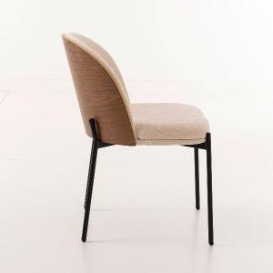 Ingrid chair, curved walnut veneer seat and beige upholstery
