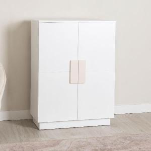 White lacquered shoe rack with mink handle, 2 doors and plinth, 120 x 80 x 36 cm