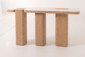 Consola Delfos, chapa roble y porcelanico blanco 120 cm