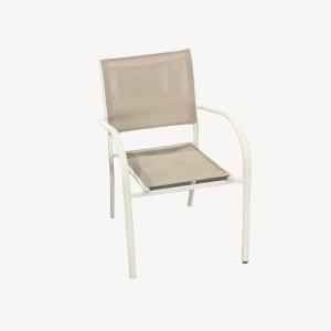 SILLA VALENTINA APILABLE, ALUMINIO BLANCO Y TEXTILENE BEIGE. 86*56*64 CM