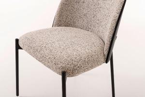 Ingrid chair, curved black veneer seat and mottled white upholstery