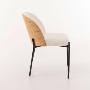Ingrid chair, curved oak veneer seat and white boucle upholstery