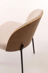 Ingrid chair, curved walnut veneer seat and beige upholstery