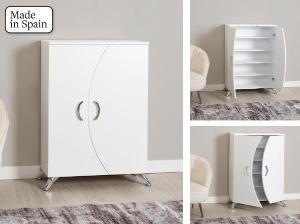 White lacquered shoe rack with 2 doors and metal legs, 110 x 74 x 33 cm