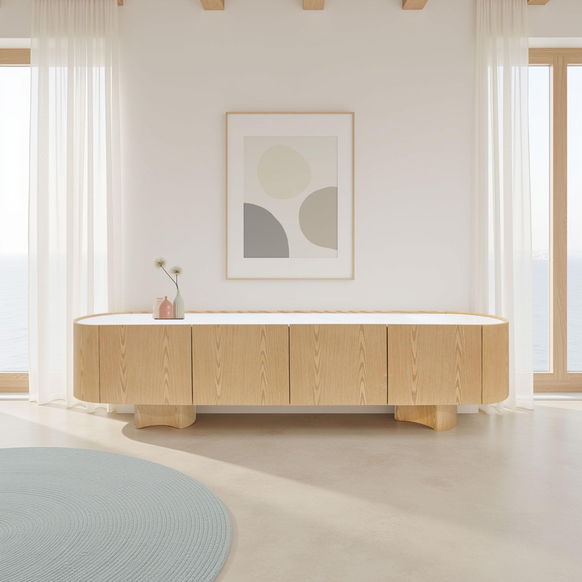 Mueble TV Pompeya chapa roble y porcelánico 221 cm