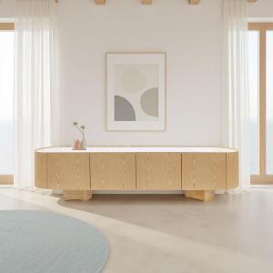 MUEBLE TV POMPEYA. 3 PUERTAS. CHAPA ROBLE Y PORCELÁNICO BLANCO. 221*45.5*50 CM