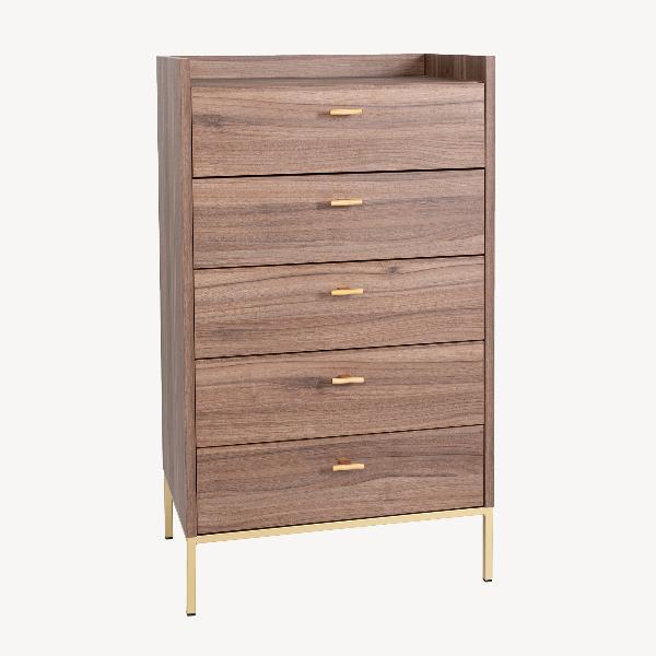 SINFONIER HABIT 5 CAJONES, GUIA FRENO 106*61*41 CM. NOGAL EMPERADOR, LAMINADO 19 MM, BASE METAL