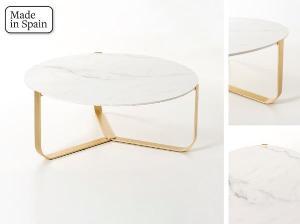 Mesa de centro redonda con base metal y tapa mármol