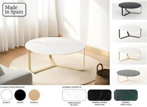 Mesa de centro redonda con base metal y tapa mármol