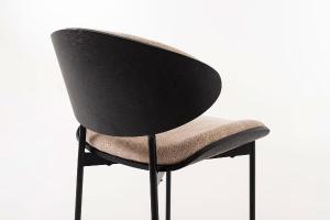 Lena chair, curved walnut veneer seat and beige upholstery