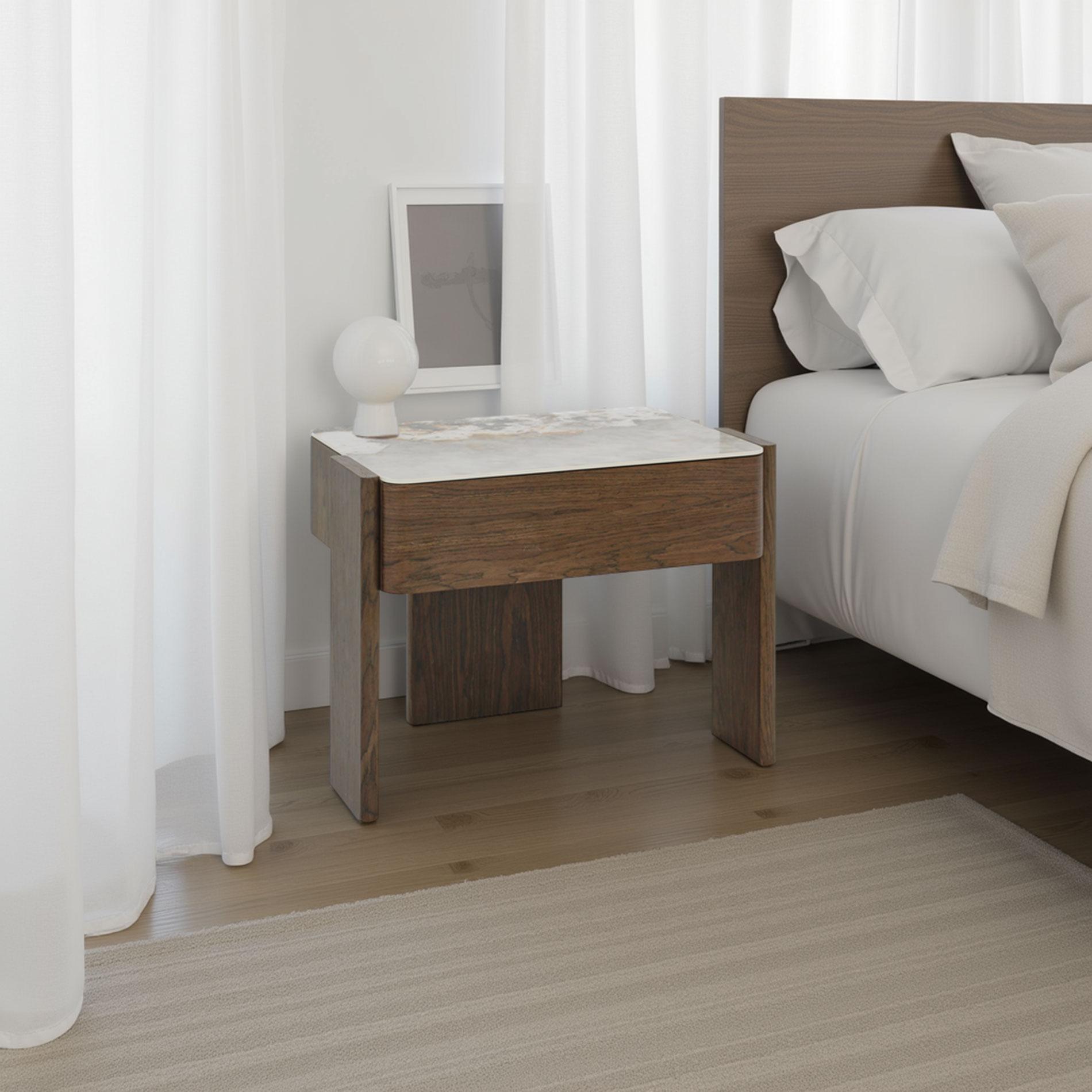 Gio coffee table, walnut veneer and porcelain, 60 cm