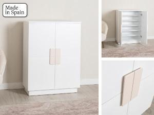 White lacquered shoe rack with mink handle, 2 doors and plinth, 120 x 80 x 36 cm