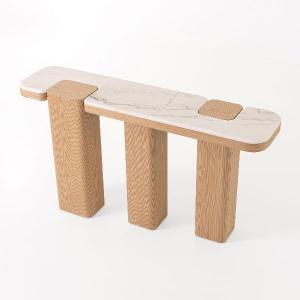 Consola Delfos, chapa roble y porcelanico blanco 120 cm