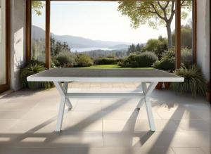 White outdoor table with ceramic top 185*94*75 cm
