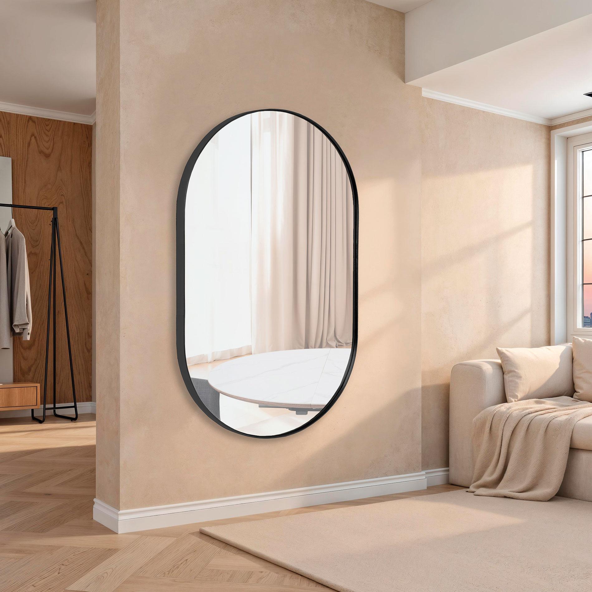 Specchio ovale 150*80 cm, cornice in alluminio nero