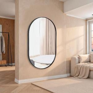 Specchio ovale 150*80 cm, cornice in alluminio nero