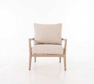 Formentor terrace set, sofa, 2 armchairs and a coffee table in imitation wood aluminum and beige seat