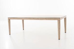Formentor terrace set, sofa, 2 armchairs and a coffee table in imitation wood aluminum and beige seat
