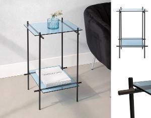 Tavolo in ferro battuto con piano in vetro e ripiano 40*60*40