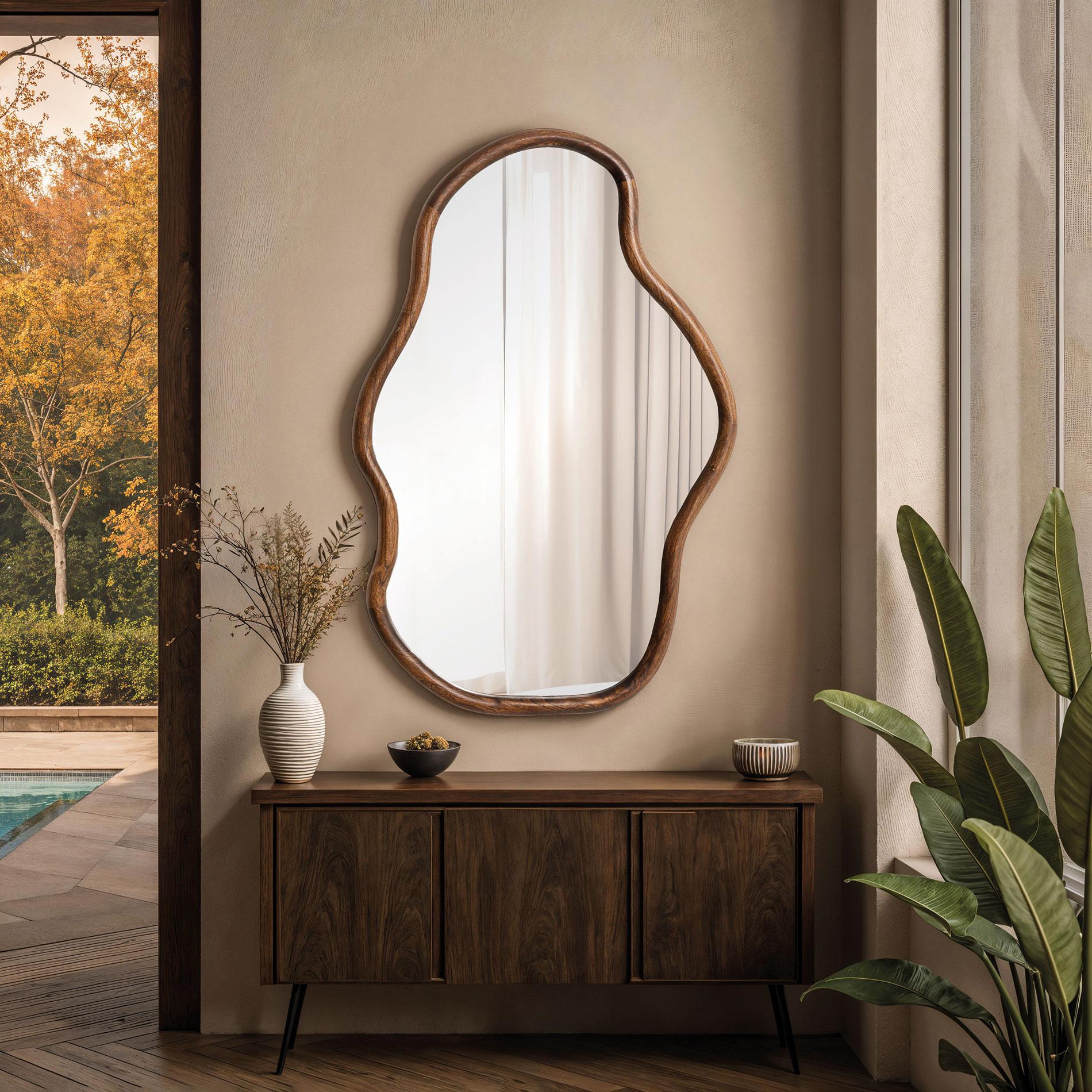 Irregular walnut wood mirror 90*60 cm