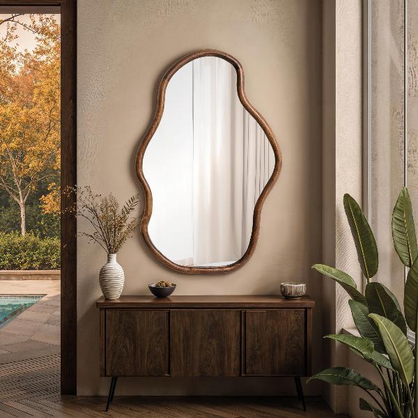 ESPEJO FORMA IRREGULAR MADERA NOGAL 90*60 CM