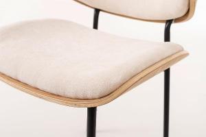 Lena chair, curved oak veneer seat and beige upholstery