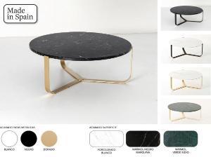 Mesa de centro redonda con base metal y tapa mármol