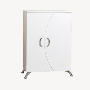 White lacquered shoe rack with 2 doors and metal legs, 110 x 74 x 33 cm