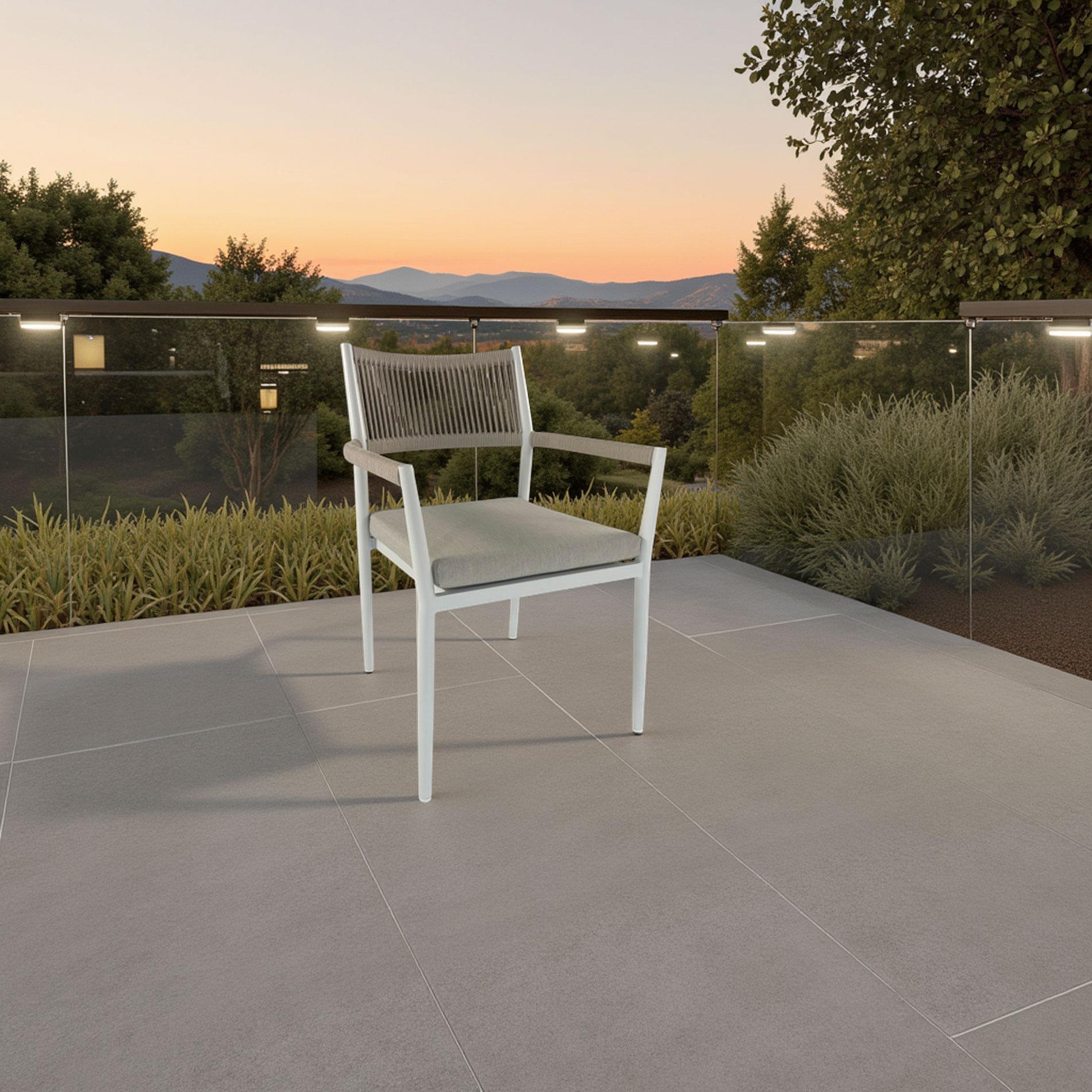 White Macarella chair with beige seat