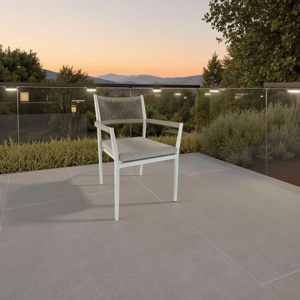 SILLA MACARELLA ALUMINIO BLANCO Y ASIENTO BEIGE
