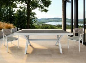 White outdoor table with ceramic top 185*94*75 cm