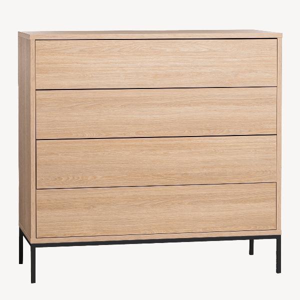 COMODA PUSH 4 C. CHAPA ROBLE, BASE METAL NEGRO. 100*95*40 CM