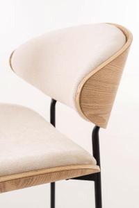 Lena chair, curved oak veneer seat and beige upholstery