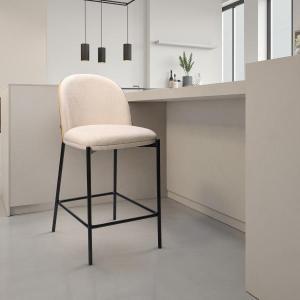 TABURETE INGRID 90*51*59 CM, ASIENTO CHAPA NOGAL CURVADO, TAPIZADO BEIGE Y PATAS METALICAS EN NEGRO, TEJIDO AQUACLEAN