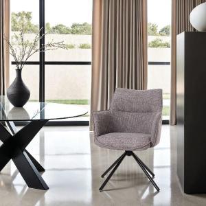 SILLA ROSE GIRATORIA 360º, TAPIZADO GRIS 2 COLORES, PATAS METAL NEGRO. 89*63*63 CM