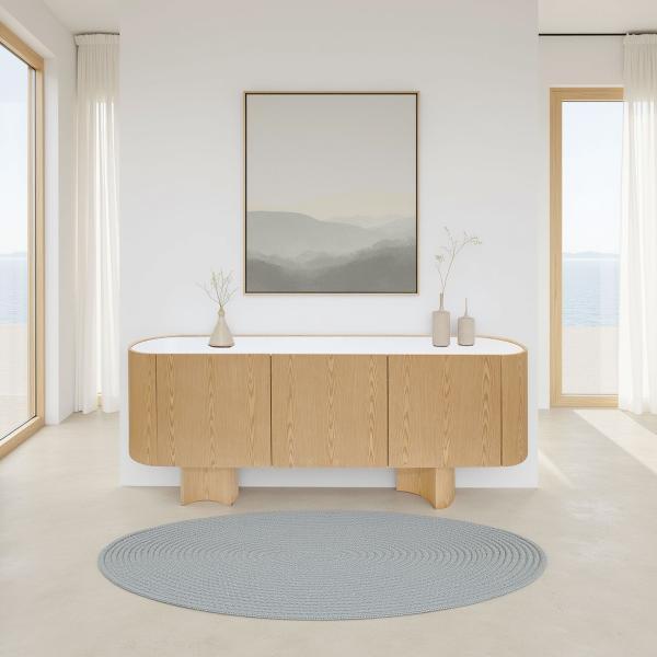 APARADOR POMPEYA. 3 PUERTAS. CHAPA ROBLE Y PORCELÁNICO BLANCO. 221*45.5*80.5 CM