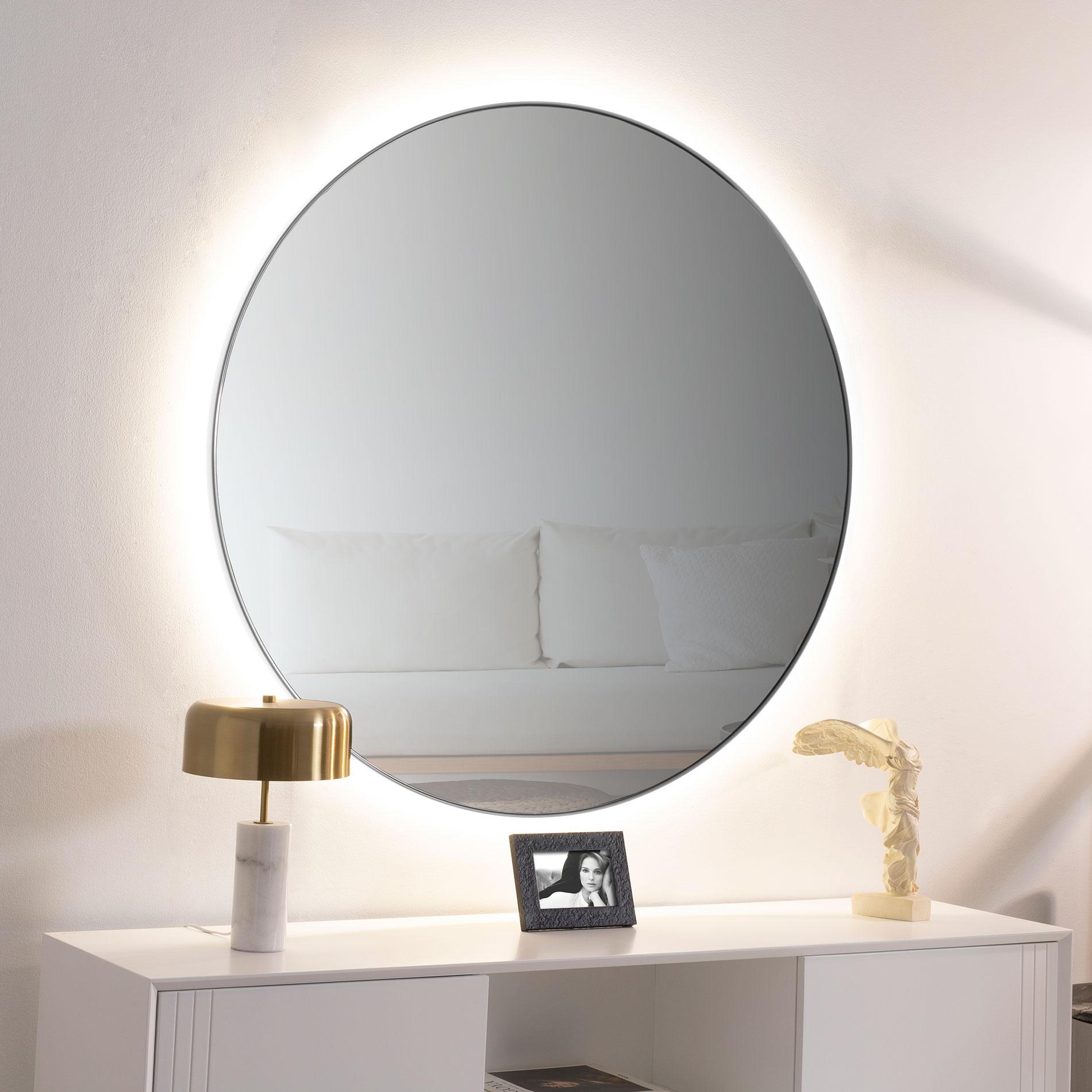 Round silver resin LED light mirror 80 cm