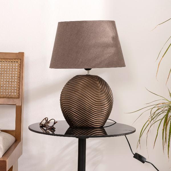 LAMPARA CERAMICA 48*33*33 CM. PANTALLA MARRON