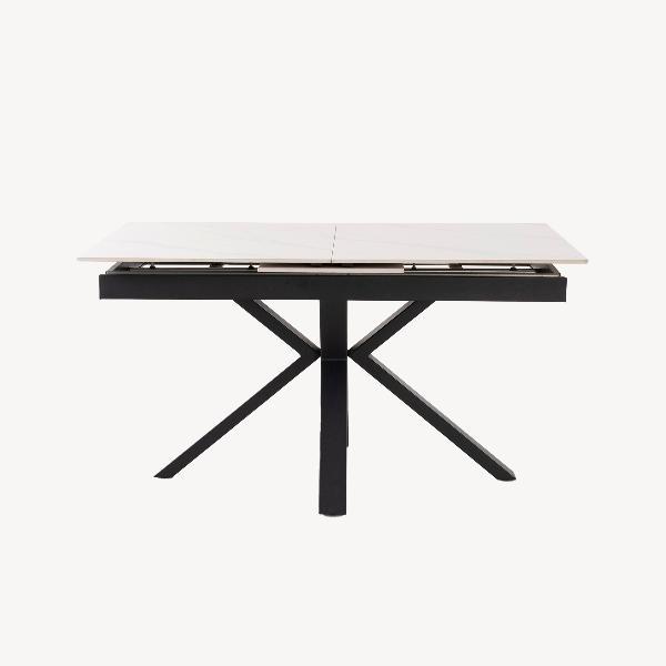 MESA EXTENSIBLE 140/180*85*76 CM, TAPA PORCELANICO BLANCO Y BASE METAL NEGRO