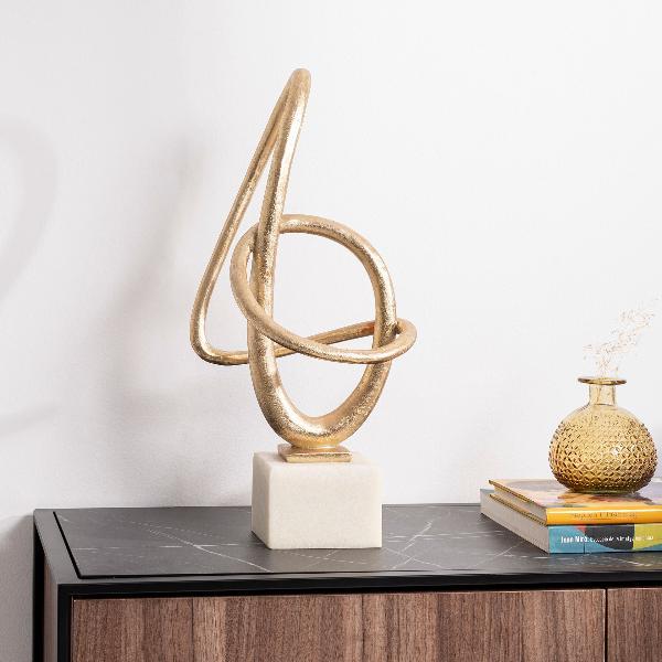ESCULTURA POLYRESINA 49*22*22 CM. LACADO ORO, BASE MARMOL BLANCO