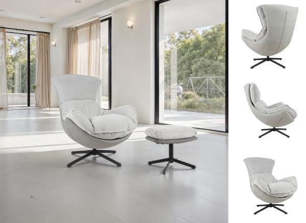 SILLON HANS GIRATORIO 360º TAPIZADO GRIS, CON REPOSAPIES A JUEGO