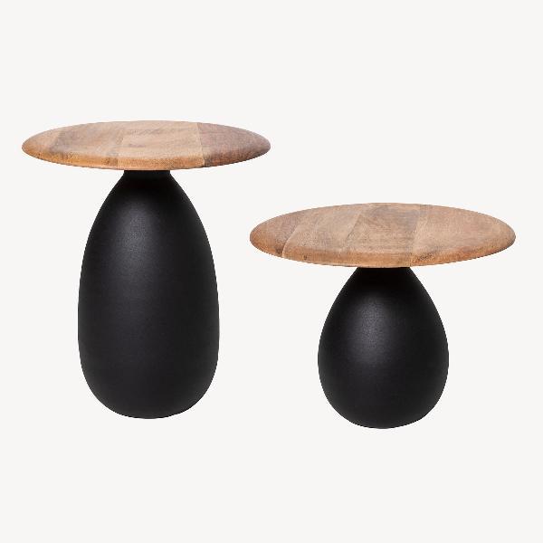 MESAS AUXILIARES BASE METAL, TAPA MADERA MANGO