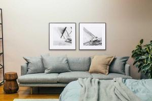 Set of 2 pictures with wooden frames 50*50 cm/unit.